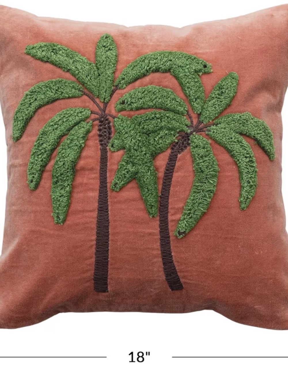 Palm Tree Embroidered Decorative Throw Pillow Cover - Green on Rust